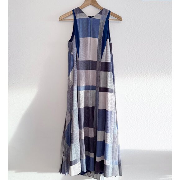 WHISTLES BLUE PLAID PLEATS BACK BOHO DRESS - SIZE 2 - Picture 1 of 8